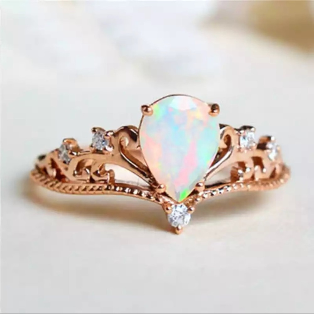 NEW Rose Gold Ring Opal White Cubic Zirconia - Picture 1 of 3